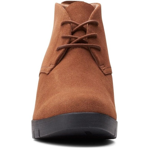 CLARKS DESERT BOOTS 9.5 ACTIVE AIR black brown suede BOOTIE wedge laces ladies - Picture 10 of 11